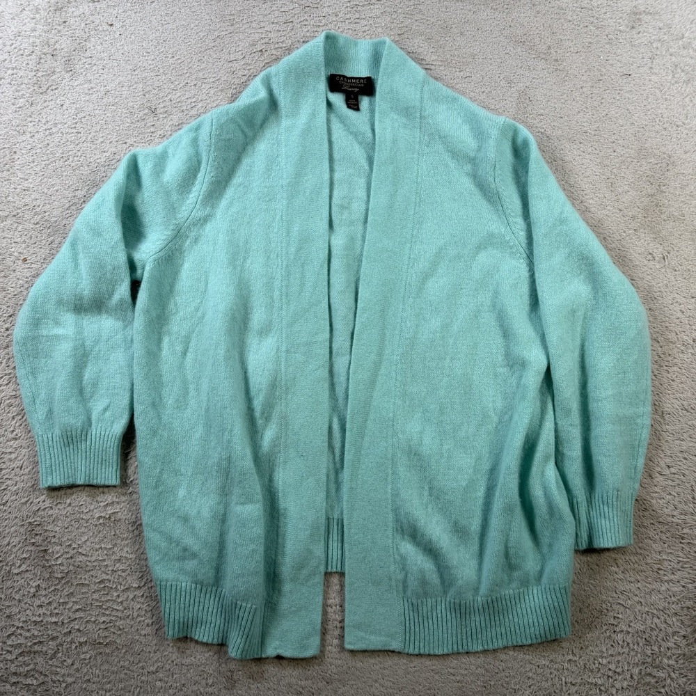 Charter Club Cardigan Sweater Womens Small Teal Blue 100% Cashmere Open Front